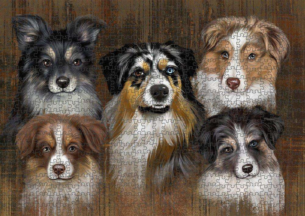 Rustic 5 Australian Shepherds Dog Puzzle with Photo Tin PUZL52119