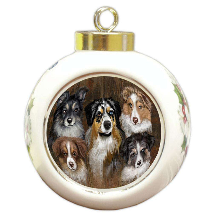 Rustic 5 Australian Shepherds Dog Round Ball Christmas Ornament RBPOR49445