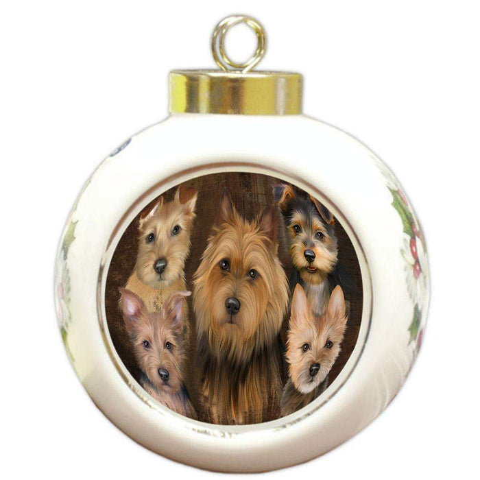 Rustic 5 Australian Terrier Dog Round Ball Christmas Ornament RBPOR54125