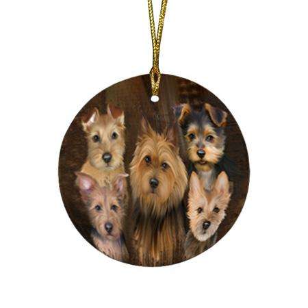 Rustic 5 Australian Terrier Dog Round Flat Christmas Ornament RFPOR54116
