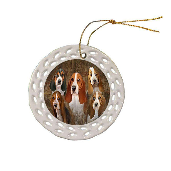 Rustic 5 Basset Hounds Dog Ceramic Doily Ornament DPOR49446