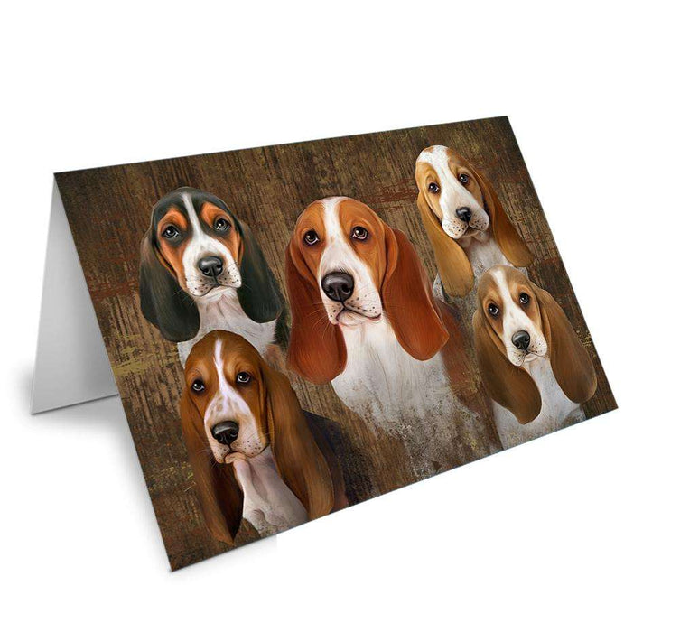 Rustic 5 Basset Hounds Dog Handmade Artwork Assorted Pets Greeting Cards and Note Cards with Envelopes for All Occasions and Holiday Seasons GCD52655