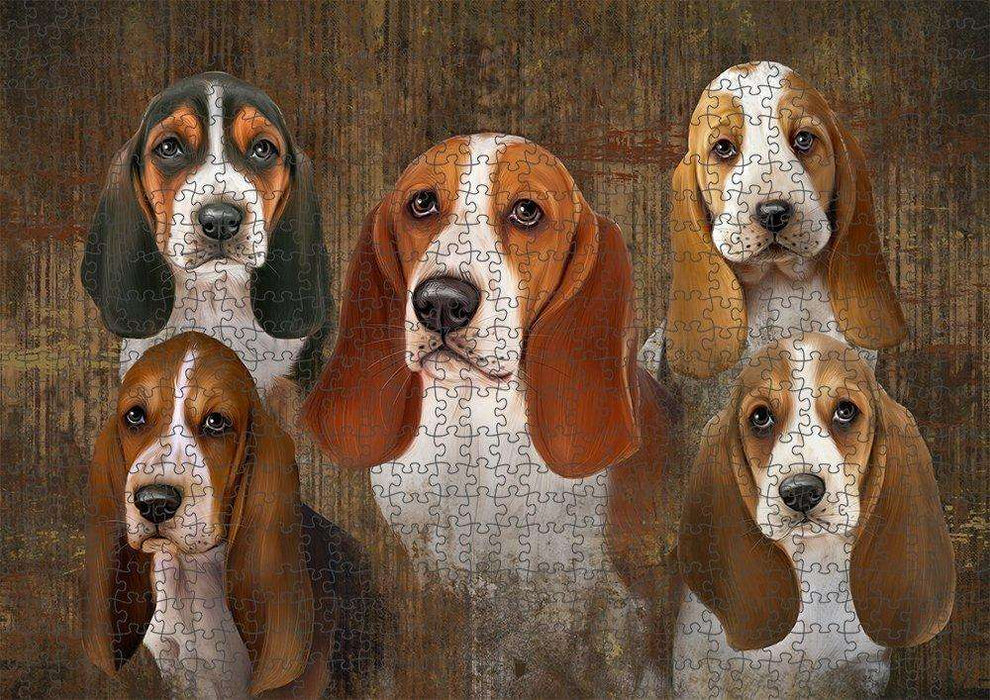Rustic 5 Basset Hounds Dog Puzzle with Photo Tin PUZL52122