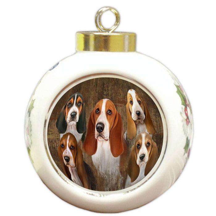 Rustic 5 Basset Hounds Dog Round Ball Christmas Ornament RBPOR49446