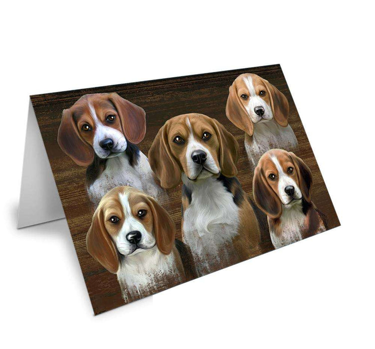 Rustic 5 Beagles Dog Handmade Artwork Assorted Pets Greeting Cards and Note Cards with Envelopes for All Occasions and Holiday Seasons GCD52658