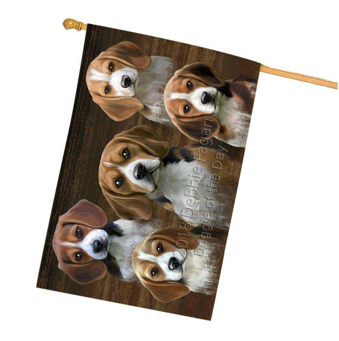 Rustic 5 Beagles Dog House Flag FLGA49508