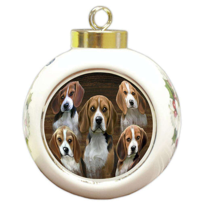 Rustic 5 Beagles Dog Round Ball Christmas Ornament RBPOR49447