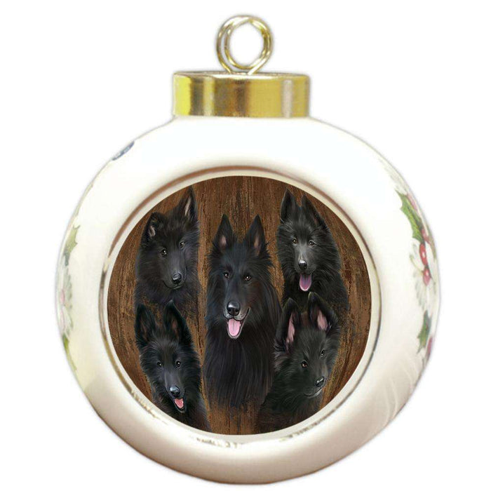 Rustic 5 Belgian Shepherds Dog Round Ball Christmas Ornament RBPOR49448