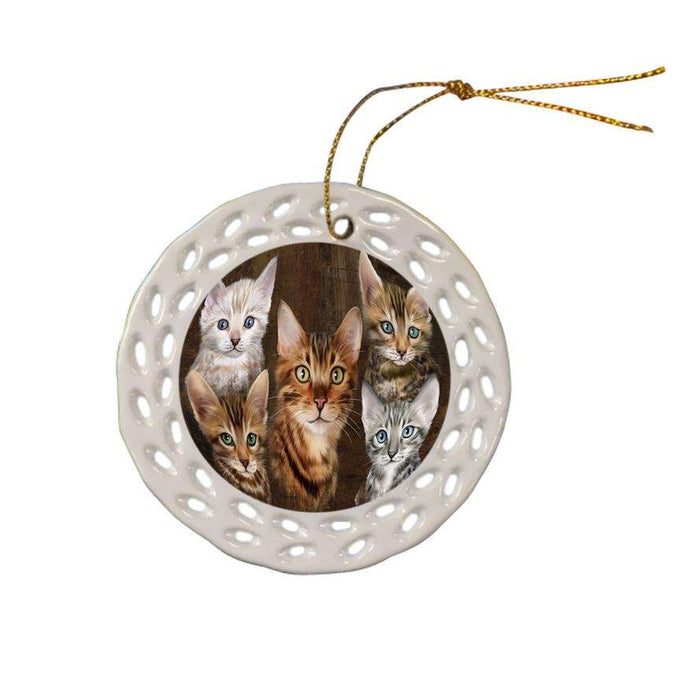 Rustic 5 Bengal Cat Ceramic Doily Ornament DPOR54126