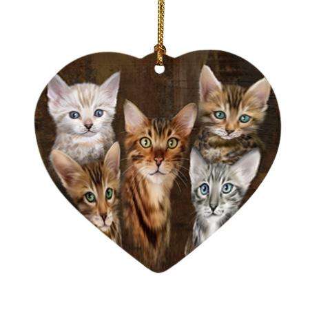Rustic 5 Bengal Cat Heart Christmas Ornament HPOR54126