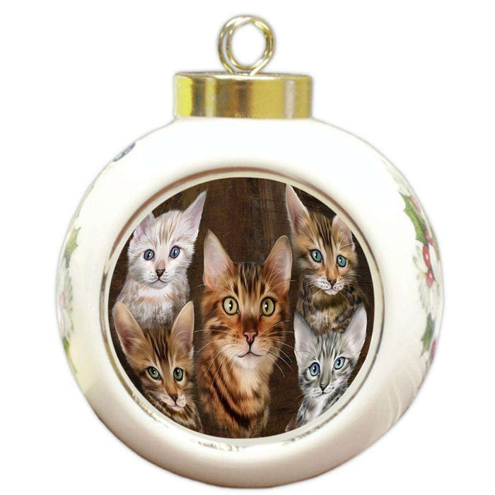 Rustic 5 Bengal Cat Round Ball Christmas Ornament RBPOR54126