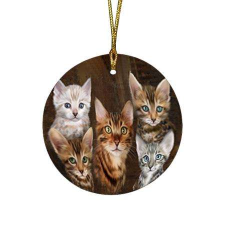 Rustic 5 Bengal Cat Round Flat Christmas Ornament RFPOR54117