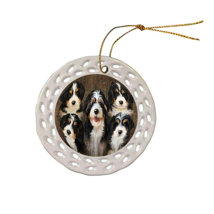 Rustic 5 Bernedoodles Dog Ceramic Doily Ornament DPOR49449