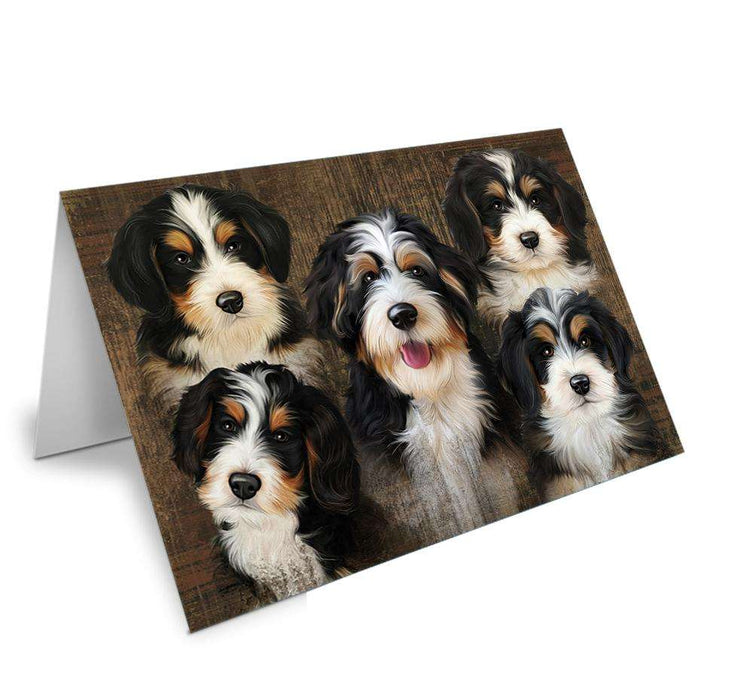 Rustic 5 Bernedoodles Dog Handmade Artwork Assorted Pets Greeting Cards and Note Cards with Envelopes for All Occasions and Holiday Seasons GCD52664