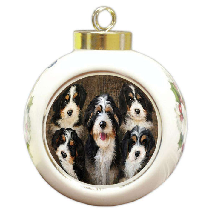 Rustic 5 Bernedoodles Dog Round Ball Christmas Ornament RBPOR49449