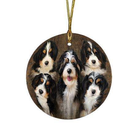 Rustic 5 Bernedoodles Dog Round Flat Christmas Ornament RFPOR49440