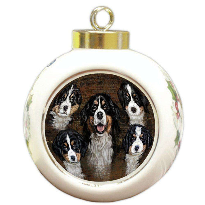 Rustic 5 Bernese Mountain Dogs Round Ball Christmas Ornament RBPOR48187