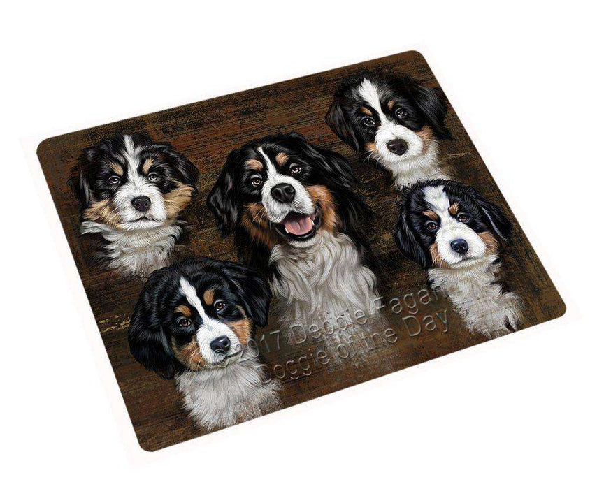 Rustic 5 Bernese Mountain Dogs Tempered Cutting Board C48576