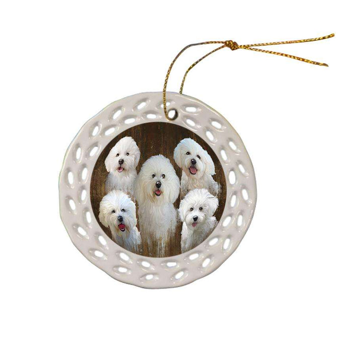 Rustic 5 Bichon Frises Dog Ceramic Doily Ornament DPOR49450