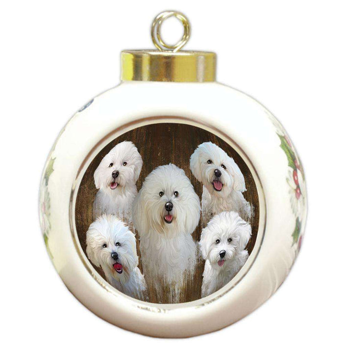 Rustic 5 Bichon Frises Dog Round Ball Christmas Ornament RBPOR49450