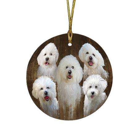 Rustic 5 Bichon Frises Dog Round Flat Christmas Ornament RFPOR49441
