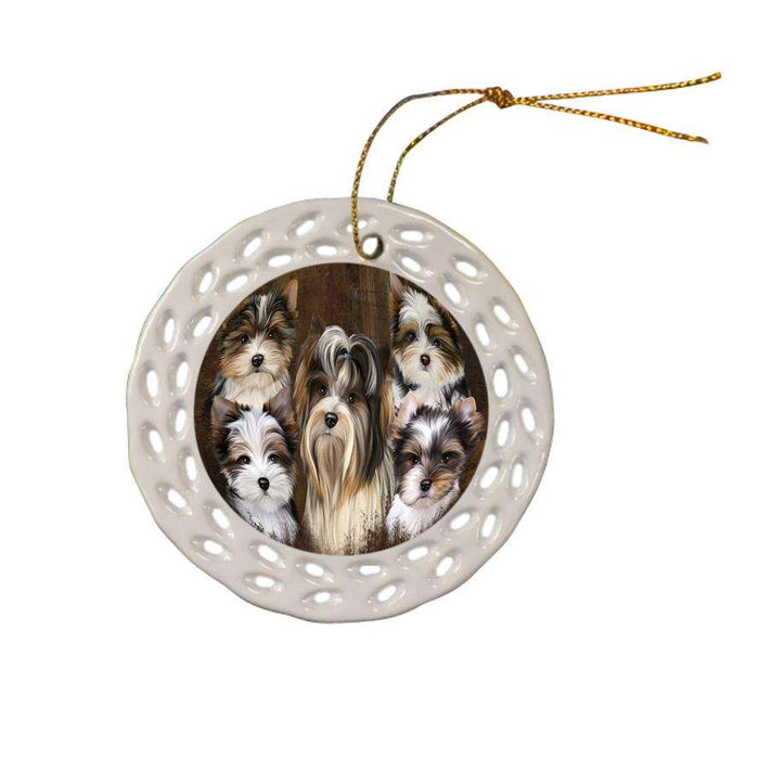 Rustic 5 Biewer Terrier Dog Ceramic Doily Ornament DPOR54127