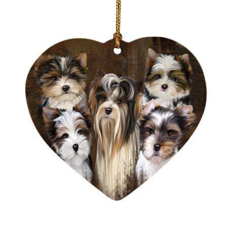 Rustic 5 Biewer Terrier Dog Heart Christmas Ornament HPOR54127