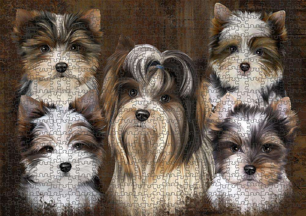 Rustic 5 Biewer Terrier Dog Puzzle with Photo Tin PUZL83664