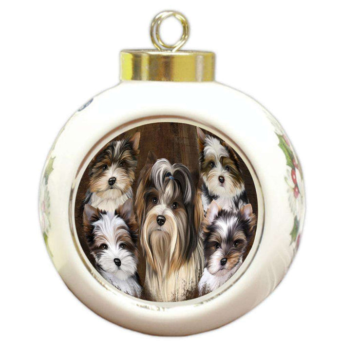 Rustic 5 Biewer Terrier Dog Round Ball Christmas Ornament RBPOR54127