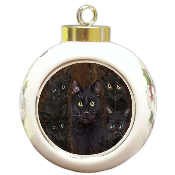 Rustic 5 Black Cat Round Ball Christmas Ornament RBPOR54128