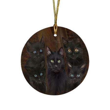 Rustic 5 Black Cat Round Flat Christmas Ornament RFPOR54119