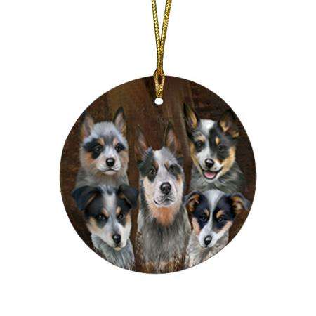 Rustic 5 Blue Heeler Dog Round Flat Christmas Ornament RFPOR54120
