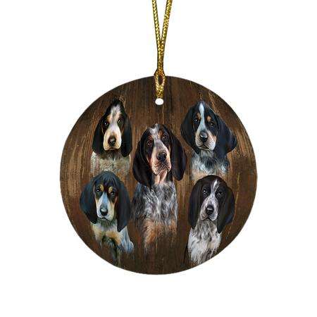 Rustic 5 Bluetick Coonhounds Dog Round Flat Christmas Ornament RFPOR49442