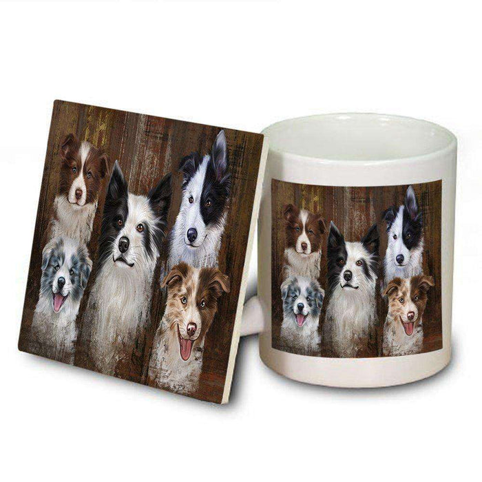 Rustic 5 Border Collies Dog Mug and Coaster Set MUC48180