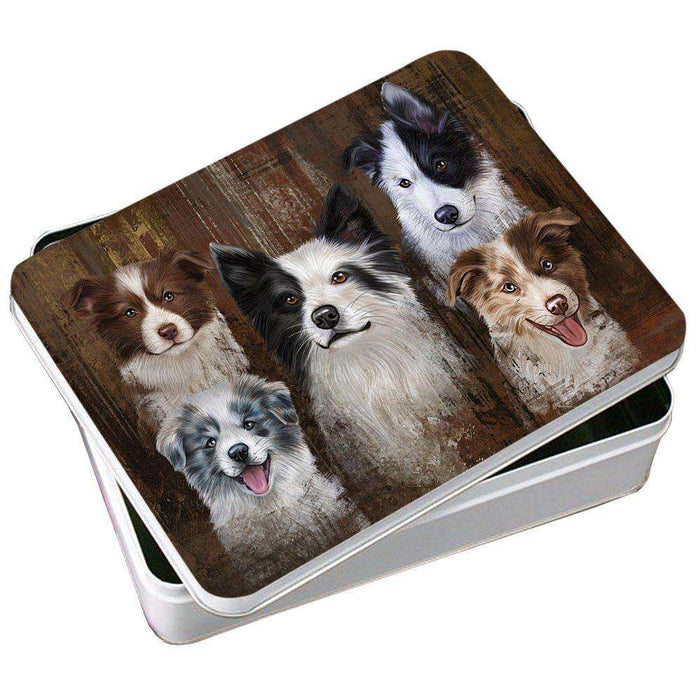 Rustic 5 Border Collies Dog Photo Storage Tin PITN48188