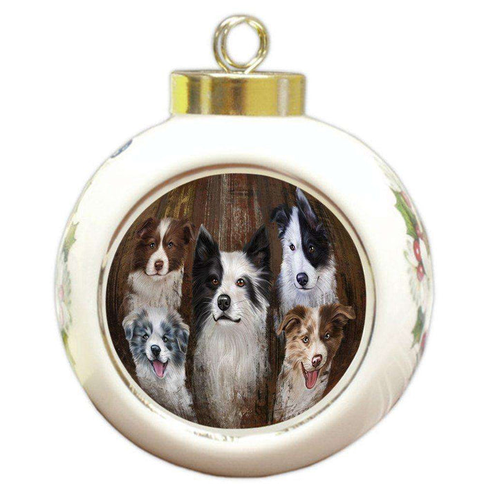 Rustic 5 Border Collies Dog Round Ball Christmas Ornament RBPOR48188