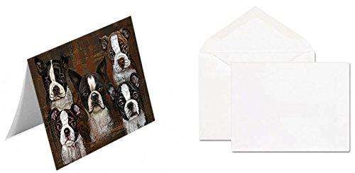 Rustic 5 Boston Terriers Dog Handmade Artwork Assorted Pets Greeting Cards and Note Cards with Envelopes for All Occasions and Holiday Seasons GCD49148