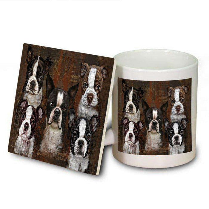Rustic 5 Boston Terriers Dog Mug and Coaster Set MUC48181