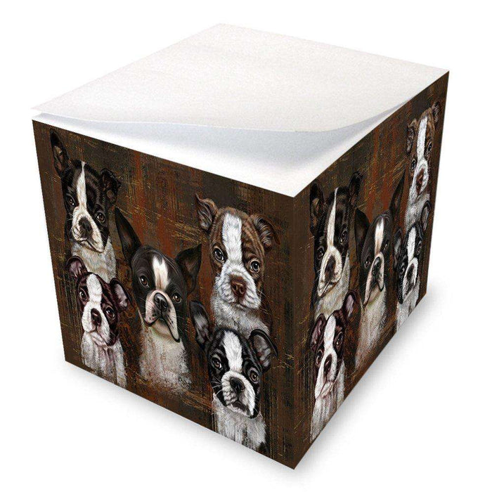 Rustic 5 Boston Terriers Dog Note Cube NOC48189