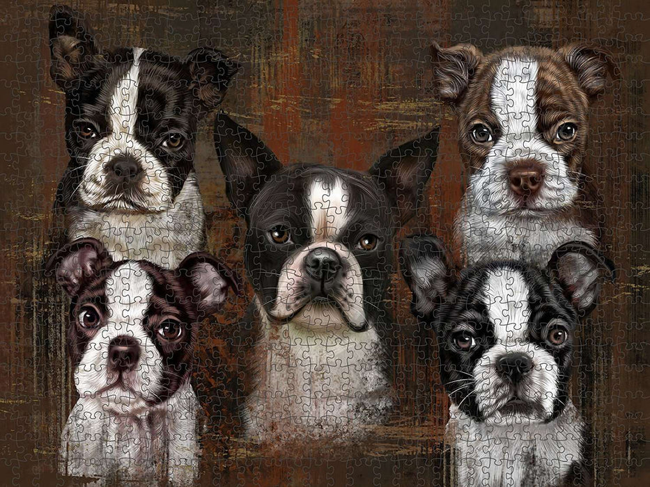 Rustic 5 Boston Terriers Dog Puzzle with Photo Tin PUZL48420