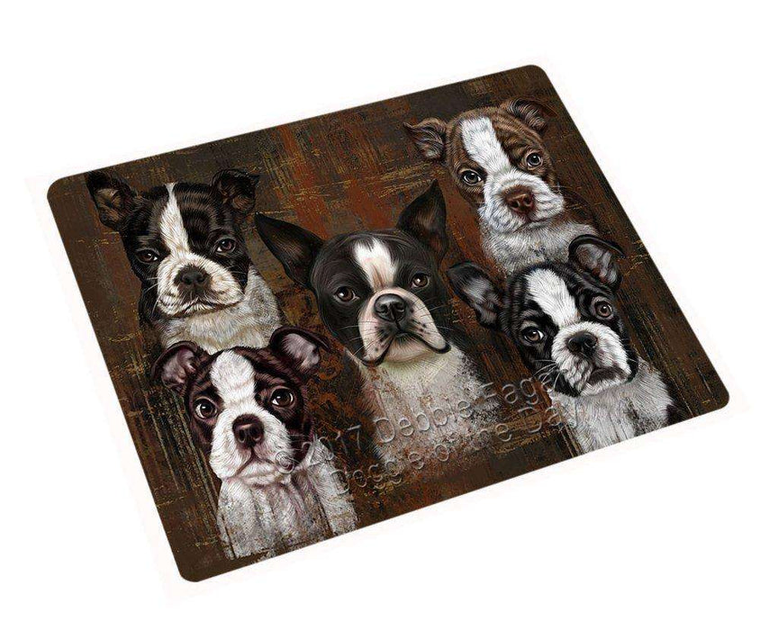 Rustic 5 Boston Terriers Dog Tempered Cutting Board C48582