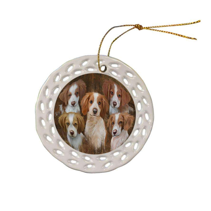 Rustic 5 Brittany Spaniels Dog Ceramic Doily Ornament DPOR49452