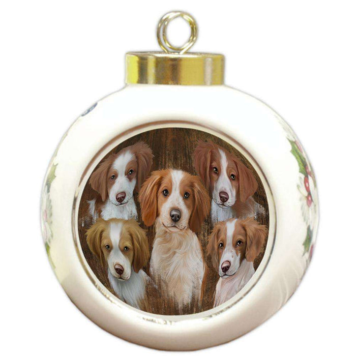 Rustic 5 Brittany Spaniels Dog Round Ball Christmas Ornament RBPOR49452