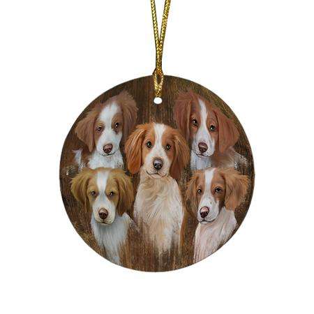 Rustic 5 Brittany Spaniels Dog Round Flat Christmas Ornament RFPOR49443