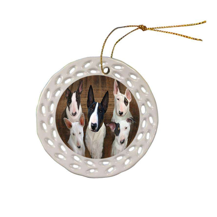 Rustic 5 Bull Terriers Dog Ceramic Doily Ornament DPOR49453