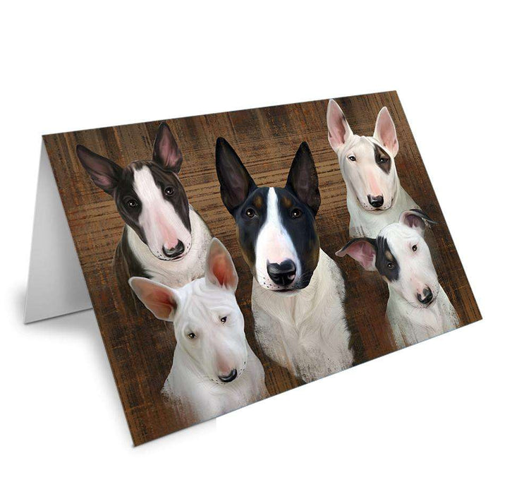 Rustic 5 Bull Terriers Dog Handmade Artwork Assorted Pets Greeting Cards and Note Cards with Envelopes for All Occasions and Holiday Seasons GCD52676