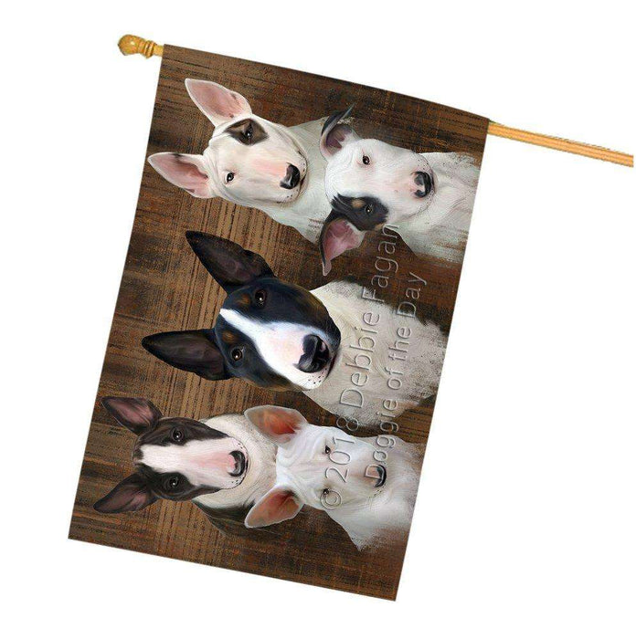 Rustic 5 Bull Terriers Dog House Flag FLGA49514