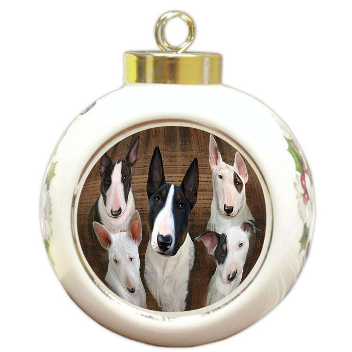 Rustic 5 Bull Terriers Dog Round Ball Christmas Ornament RBPOR49453