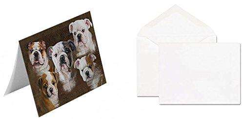 Rustic 5 Bulldogs Handmade Artwork Assorted Pets Greeting Cards and Note Cards with Envelopes for All Occasions and Holiday Seasons GCD49154