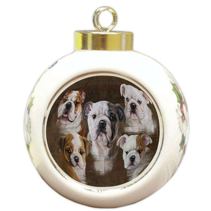 Rustic 5 Bulldogs Round Ball Christmas Ornament RBPOR48191